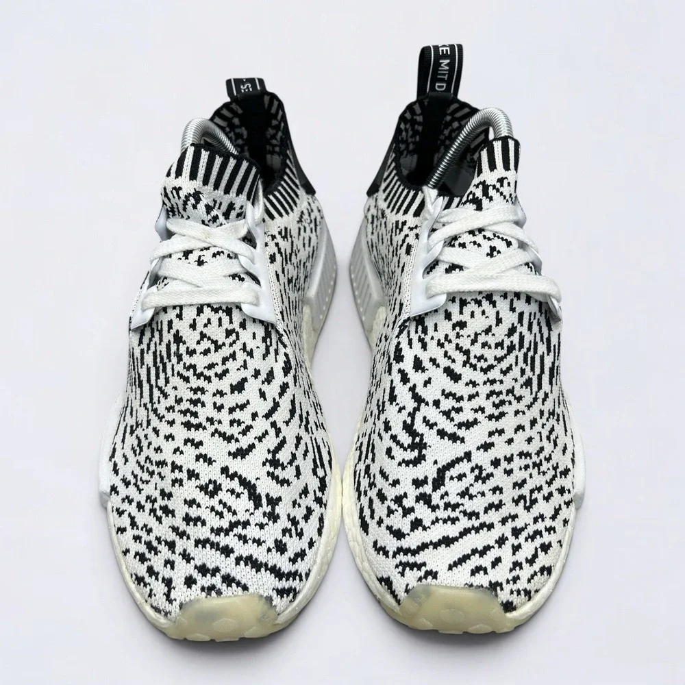 Adidas NMD R1 Primeknit Shoes Men's 7.5 White Black Sashiko Zebra Glitch BZ0219